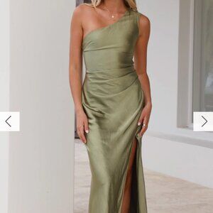 Elegant One Shoulder Olive Green Dress